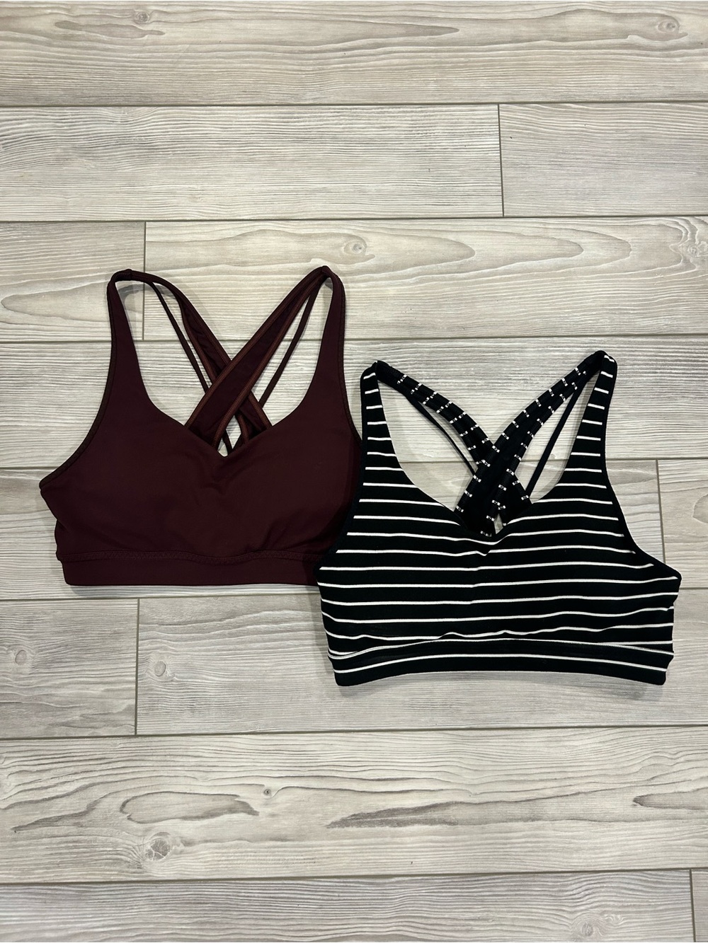 Athleta Transcendence Bra Bundle (2) Maroon and Black White Stripes Size Small